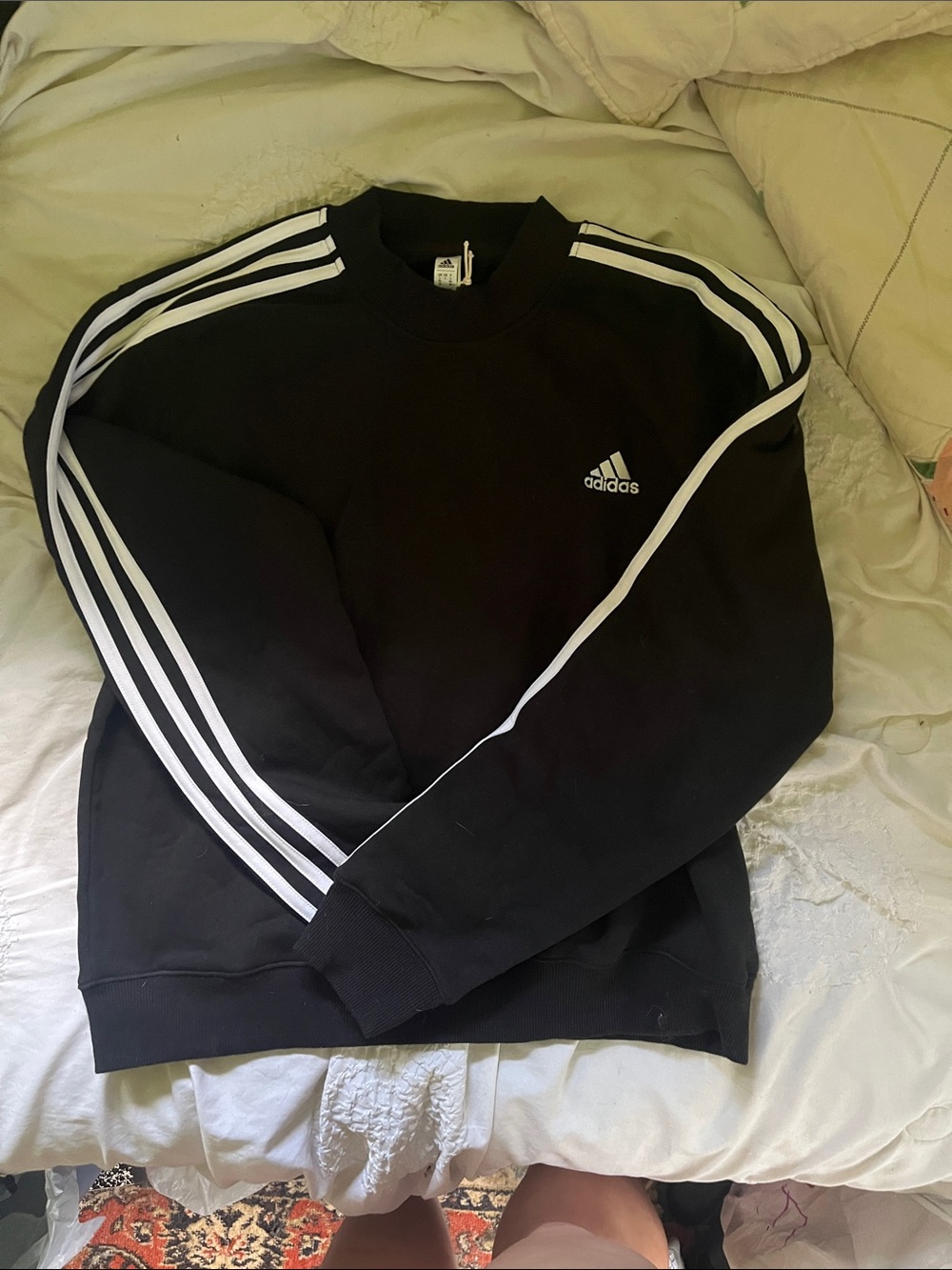 Adidas Black Crewneck Sweatshirt with White 3-Stripe Detailing